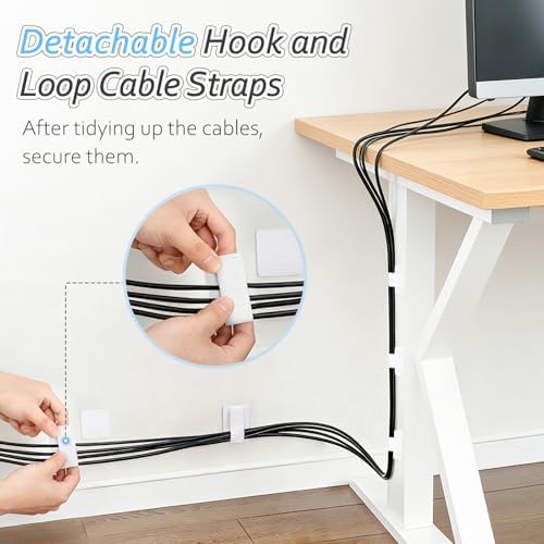 Cable Management Under Desk Detachable Cable Straps, White, 20 Pack