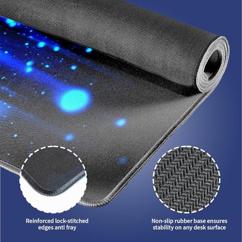 Ethereal Blue Sparkling Light Rain Large Mouse Pad, Fantasy Art Desk Mat