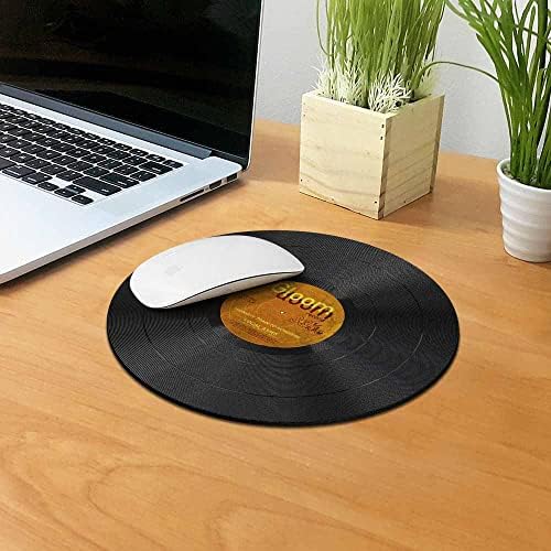 WIRESTER Non-Slip Round Mousepad, Vintage Vinyl Record Orange Mouse Pad for Home, Office and Gaming Desk