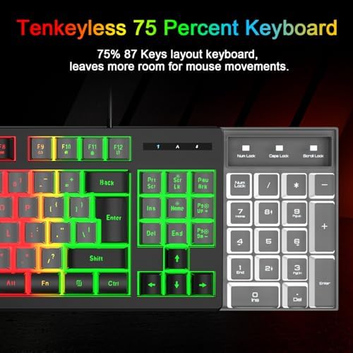BlueFinger RGB 87 Keys Gaming Keyboard and Backlit Mouse Combo, USB Wired Rainbow Keyboard, Gaming Keyboard Set for Laptop PC Computer Game and Work(Black & Gray)