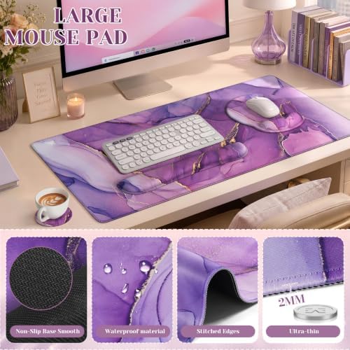 iCasso Purple Keyboard Mat 35.4"x15.7", Desk Blotter for Workspace