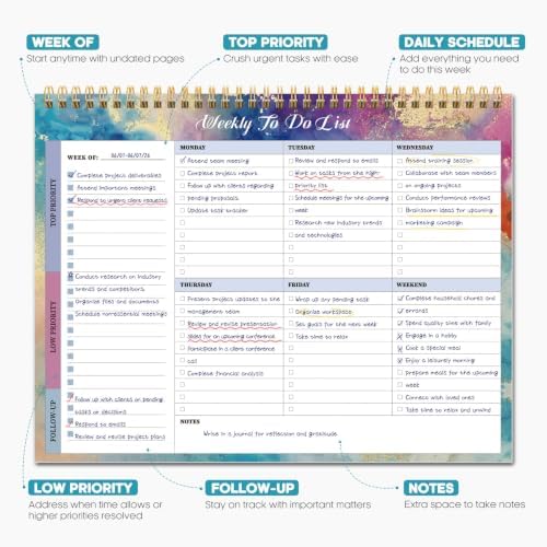 Taja Weekly To Do List Notepad, Undated Weekly Planner Pad, 8.5" x 11"