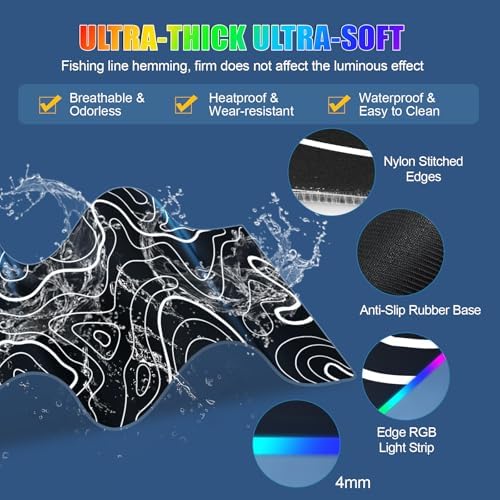 Mouse Pad with Phone Holder, Wireless Charging Desk Mat, RGB Gaming Mousepad Home Office Large Desk Pad with Ultra-Smooth Surface, Non-Slip Base, Waterproof Keyboard Pad,Topographic Black