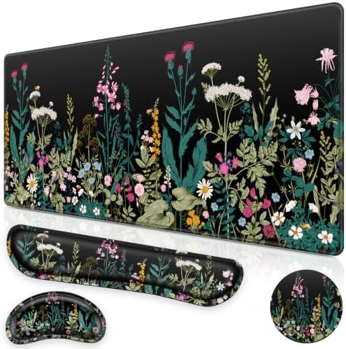 Canjoy Desk Mat with Wrist Rest, Desk Pad for Keyboard and Mouse 4-in-1 Mouse Pad + Keyboard Wrist Rest Support+ Coaster(35.4×15.7 in) Extended Desk Pad Memory Foam Non-Slip Desk Mat for Home Office