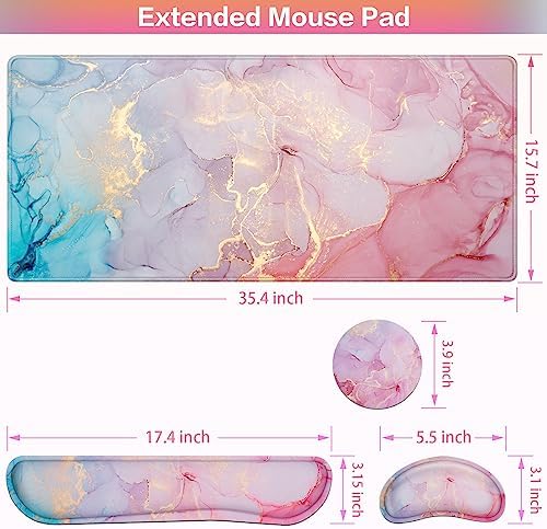 Mouse Pad Pink, Mouse Pad with Wrist Rest, 4-in-1 XXL Extended Large Desk