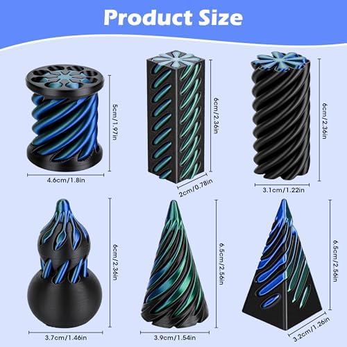 6 Pack 3D Printed Spiral Cone Fidget Toys Black Desk Relief Set