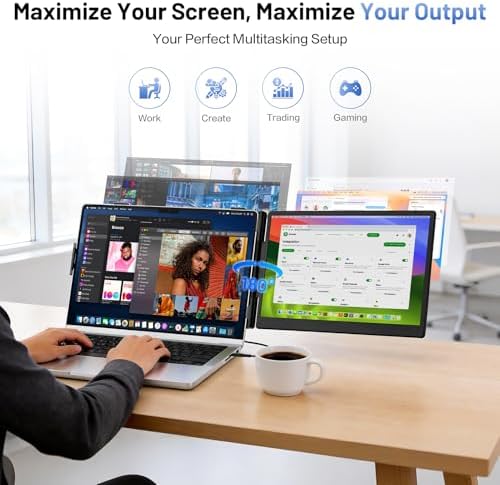 Laptop Screen Extender, 14" FHD 1080P Portable Monitor for Laptop with 100% sRGB, Dual Screen Extender for Laptop 13–17.3", Plug & Play External Monitor, Business Travel & Home Office