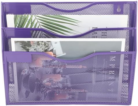 EASEPRES 3 Pocket Mesh Hanging Wall File Organizer, Wall Mounted Mail Paper Document Folder Holder, Clipboard Storage Organization Magazine Rack with Nametag Label for Office School Home, Purple