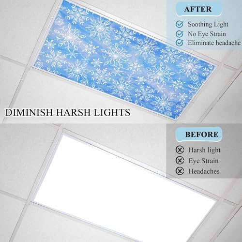 Blue Snowflake Magnetic Fluorescent Light Covers for Ceiling Lights 2 x 4 Feet,Christmas Winter Festival Xmas Modern Office Classroom Kitchen Drop Ceiling Light Covers Lighting Shade Panel 3 Packs
