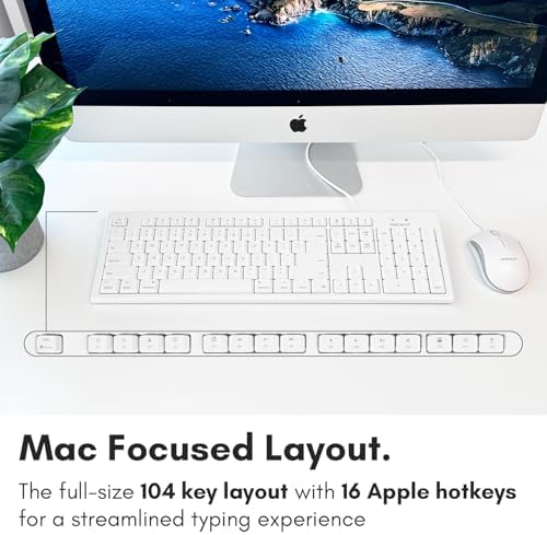 Macally Full Size USB Wired Mac Keyboard and Mouse Combo - Compatible Ergonomic Apple Keyboard and Mouse with Shortcuts and Number Keypad for Mac mini Pro, iMac Computer, MacBook Pro Air Laptops