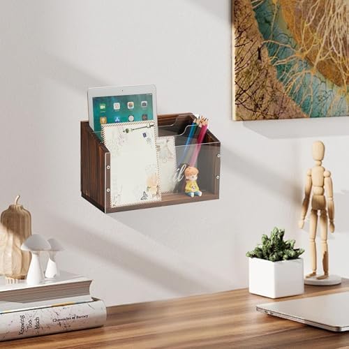 Solid Wood Mail Organizer 3 Slots with Clear Acrylic Dividers