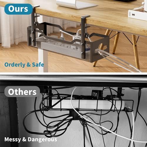Under Desk Cable Management Tray No Drill, Metal Mesh Cable Management Under Desk with Clamp Mount, 2 Hole Cable Tray with Wire Management and Cord Organizer for Home Office Standing Desk (Pack of 15)