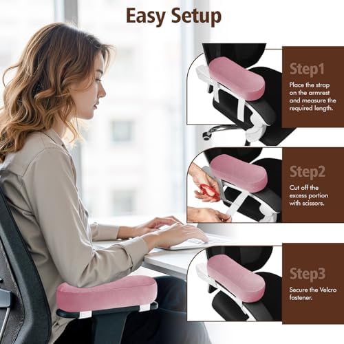 2-Pack Non-Slip Armrest Pads for Office & Gaming Chairs - Ergonomic Forearm Support Pillow for Desk, Computer & Wheelchair, Pressure Relief Cushions (Pink)