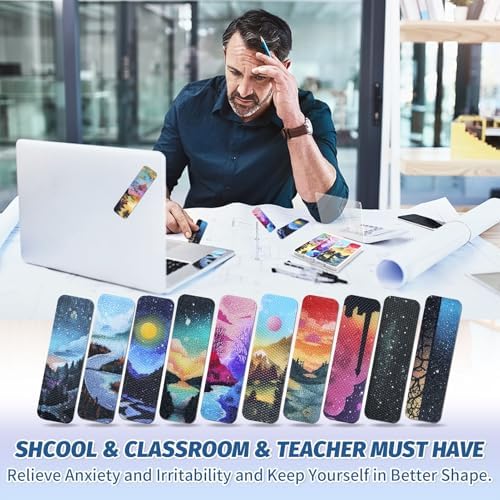 48 Pieces Unique Sensory Stickers for Anxiety Relief Items - Sensory Strips with Storage Box - 2 Textured Surface Fidget Strips for Office & Classroom Desk - Relieve Adult & Teen Stress (Scenery)