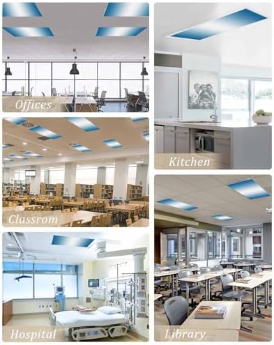 Blue Ombre Geometric Stripes Rainbow Pastel White Magnetic Fluorescent Light Covers for Ceiling Lights 2 x 4 Feet,Office Classroom Kitchen Drop Ceiling Light Covers Lighting Filters Shade 2 Packs