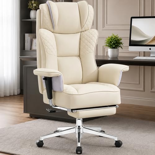 Office Desk Chair, High-Back Big and Tall Leather Chair with Footrest