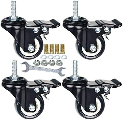 2 Inch Caster Wheels Metric Size M8×25mm Threaded Stem Casters Castors Wheels, 360 Degree Direction Double Brakes Industrial Wheel Furniture Caster for Carts and DIY Tools Pack of 4