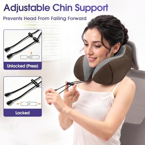 CloudBliss Travel Pillow for Airplanes, Memory Foam Neck Pillow Set, Brown