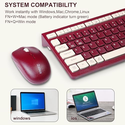 Wireless Keyboard and Mouse Combo Silent for Office and Home(Wine red-A)