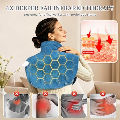 30s Fast Heating Pad for Neck and Shoulders and Back, Far Infrared Graphene Wrap for 6X Deeper Pain-Relief, 8 Heat Levels Auto Shut-Off & Memory, Washable Heating Pads, Comfort Gifts for Women Men