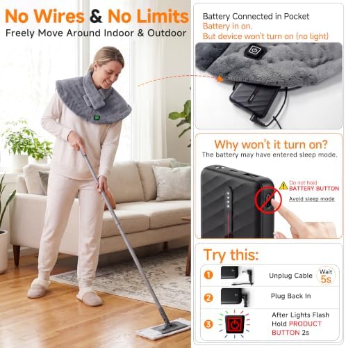 Portable Cordless Heating Pad for Neck and Shoulders Back, 10000mAh Battery