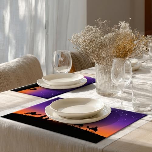 Shrahala Red Christian Christian Set of 8 12 X 18 Inch Linen Placemats, Abstract Christmas Burlap Table Mat Washable Double Layered Heat Insulation for Indoor/Outdoor