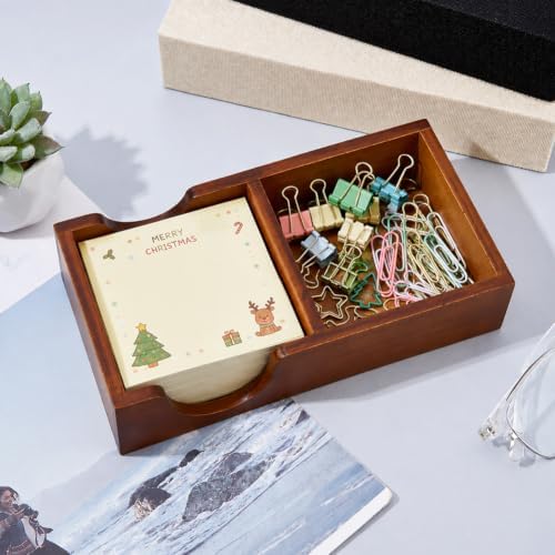 SUPERFINDINGS 8Pcs Wooden Sticky Note Holder 2-in-1 Desk Organizer Set 3 x 3 Inch Memo Storage Box Paper Clip Storages Memo Pad Holder Dispenser Organizer for School Office Home Desk Supplies