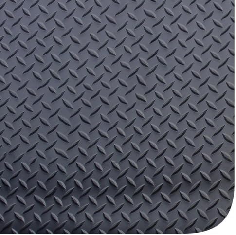 Anti-Fatigue Mat: 4' Long, 2' Wide, 1 Thick, Vinyl, Beveled Edges, Heavy-Duty - Diamond Plate Surface, Black, for Dry Areas