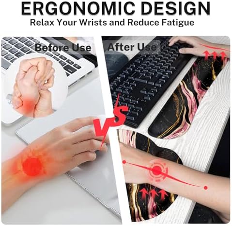 Britimes Ergonomic Mouse Pad Set with Wrist Rest, Marble Black