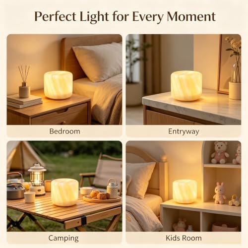 Natural Marble Lamp Cordless Touch Control Night Light Rechargeable Small Marble Table Lamp, Dimming Warm Glow Portable Marble Touch Lamp for Bedroom, Living Room, Decor Gift (Peach Jade)