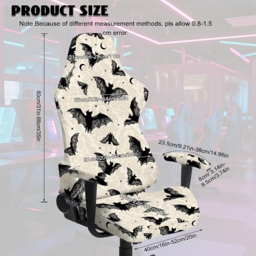 Halloween Bat Moon Gothic Gaming Chair Cover Stretchable Game Chair Slipcovers with 2 Armrest Covers, Scratch-Proof Gamer Desk Chair Covers for Computer Office Seat