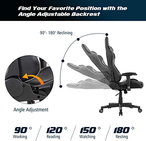 Goplus Gaming Chair, Massage Office Chair Computer Gaming Racing Chair, High Back PU Leather Adjustable Arms Headrest Ergonomic Reclining Game Chair, Rolling Swivel Executive Chair