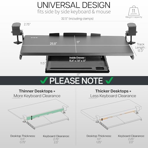VIVO Black Clamp-on 27 x 11 in Keyboard Tray & Pencil Drawer, MOUNT-KB05-4D