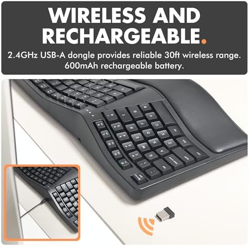X9 Wireless Ergonomic Keyboard with Cushioned Wrist Support - Type Comfortably Longer - Wireless Split Keyboard for Laptop, PC & Chrome Computer with 110 Ergo Keys & 5ft Cable