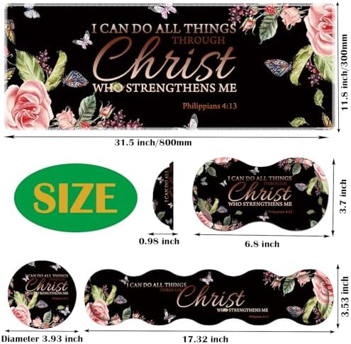 4 in 1 Mouse Pad Combo, Large Gaming Mouse Pad + Keyboard Wrist Support + Mouse Wrist Rest + Coaster, Table Pad with Stitched Edge Ergonomic Wrist Pad Set, Philippians 4-13 Flowers