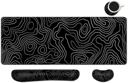 Desk Mat, Large Gaming Mouse Pad with Wrist Rest, 4 in1 XXL Mouse pad+Keyboard Wrist Rest+Mouse Pad Wrist Support+Cup Coaster Set, Ergonomic Desk Pad for Home Office, Topographic Line