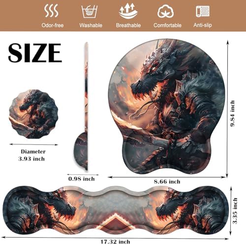 Keyboard Wrist Rest and Mouse Pad Wrist Support with Lace-Shaped Coaster Set, Ergonomic Gel Memory Foam and Anti-Slip Base, Easy Typing and Pain Relief - Draco Warrior