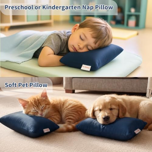 Pro Goleem 2-Pack Small Pillow, 7"x11" Mini Pillow for Travel, Camping, Sleeping, Nap & Neck, Lumbar, Knee Support, for Office, Bed, Car, Air, Tiny Cushion for Kids, Pets, Adults (Navy Blue)