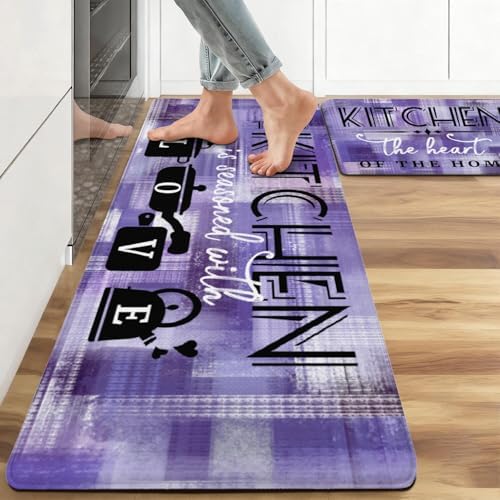 Purple Modern Abstrac Anti Fatigue Kitchen Rug, 17.3"x47"+17.3"x29"