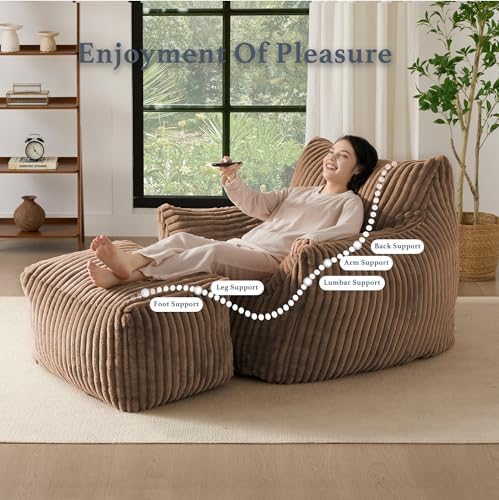Gericco Oversized Bean Bag Chaise Lounge Chair with Ottoman for Adults