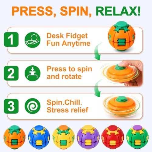 Press to Spin Fidget Spinner Helix Core Rotating Stress Ball, Sensory Fidget Toys for Adults Teens Boy Girl Gifts Anxiety Stress Relief Fidgets Office Desk Toy for Autism ADHD HelixCore Fidget Ball