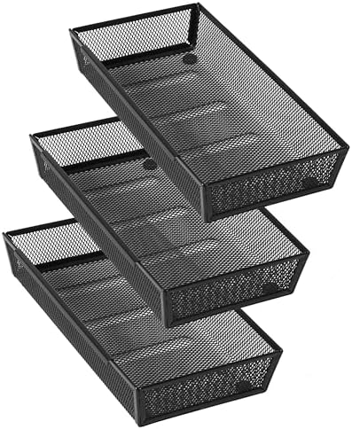 Mesh Tray Silverware Drawer Organizer, Utensil Cutlery Tray Office Supplies with Interlocking Arm Drawer Dividers Organizer for Flatware, Knives,Home,Office, School,Bedroom 12X6'' Black