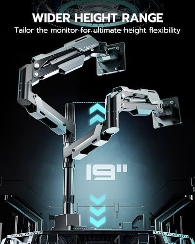 ARES WING Heavy Duty Dual Monitor Mount with USB for 24-57 Inch, Black