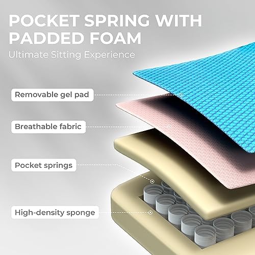 Dowinx Gaming Chair Breathable Fabric Game Chair with Gel Pad and Storage Bag, Comfortable Gamer Chair with Pocket Spring Cushion, Ergonomic Computer Chair with Footrest, Pink