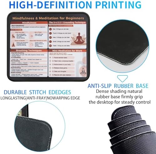 Mindfulness Meditation Mouse Pad, 5-4-3-2-1 Grounding Technique Desk Mat, Non-Slip Smooth Mousepad for Stress Relief Anxiety Relief