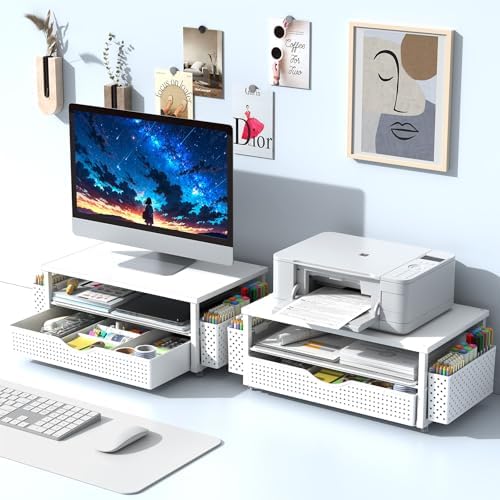 Spacrea Desk Organizers and Accessories, Printer Stand with Storage, White