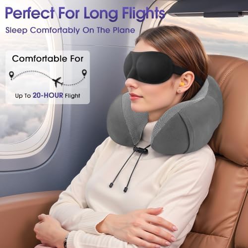 CloudBliss Memory Foam Travel Neck Pillow, Set of 2, Grey & Pink