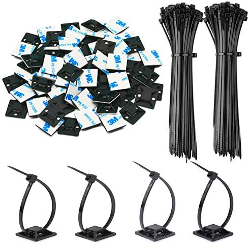 200 Pack 3/4" Zip Tie Adhesive Mounts Self Adhesive Cable Tie Base Holders with Multi-Purpose Tie wire clips with screw hole,Anchor stick on wire holder,Black