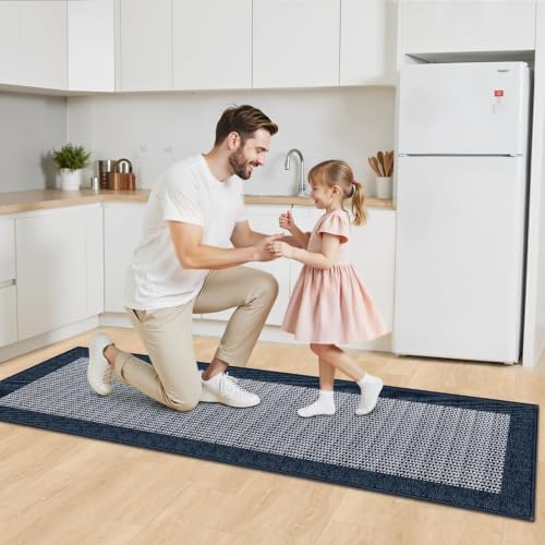 StepRite Kitchen Rugs, Kitchen Mats for Floor, 70"x20" Non-Slip Machine-Washable Kitchen Throw Rug, Navy Blue