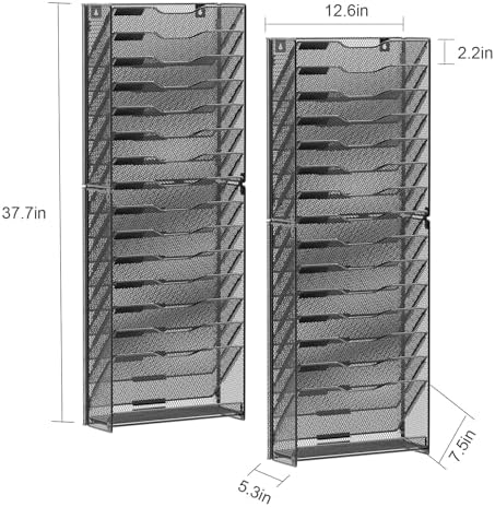 samstar 2 Pack 16 Tier Wall File Organizer Hanging Wall File Holder Wall Mount Paper Folder Organizer, Magazine Rack, Pack of 2